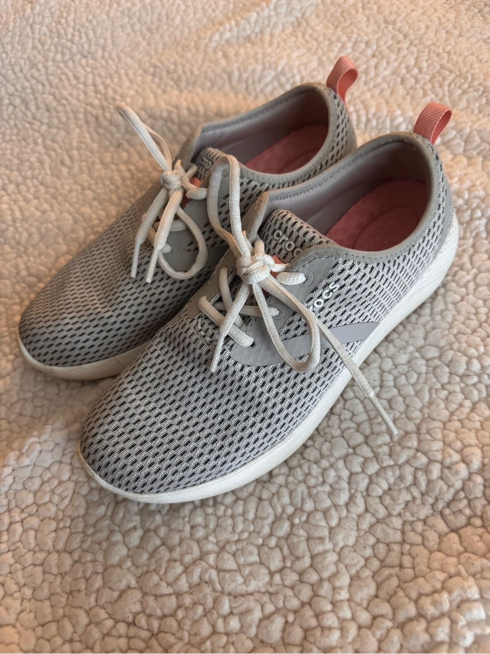 CROCS LiteRide Gray Mesh Slip-On Sneaker with Pink Insole  205726
